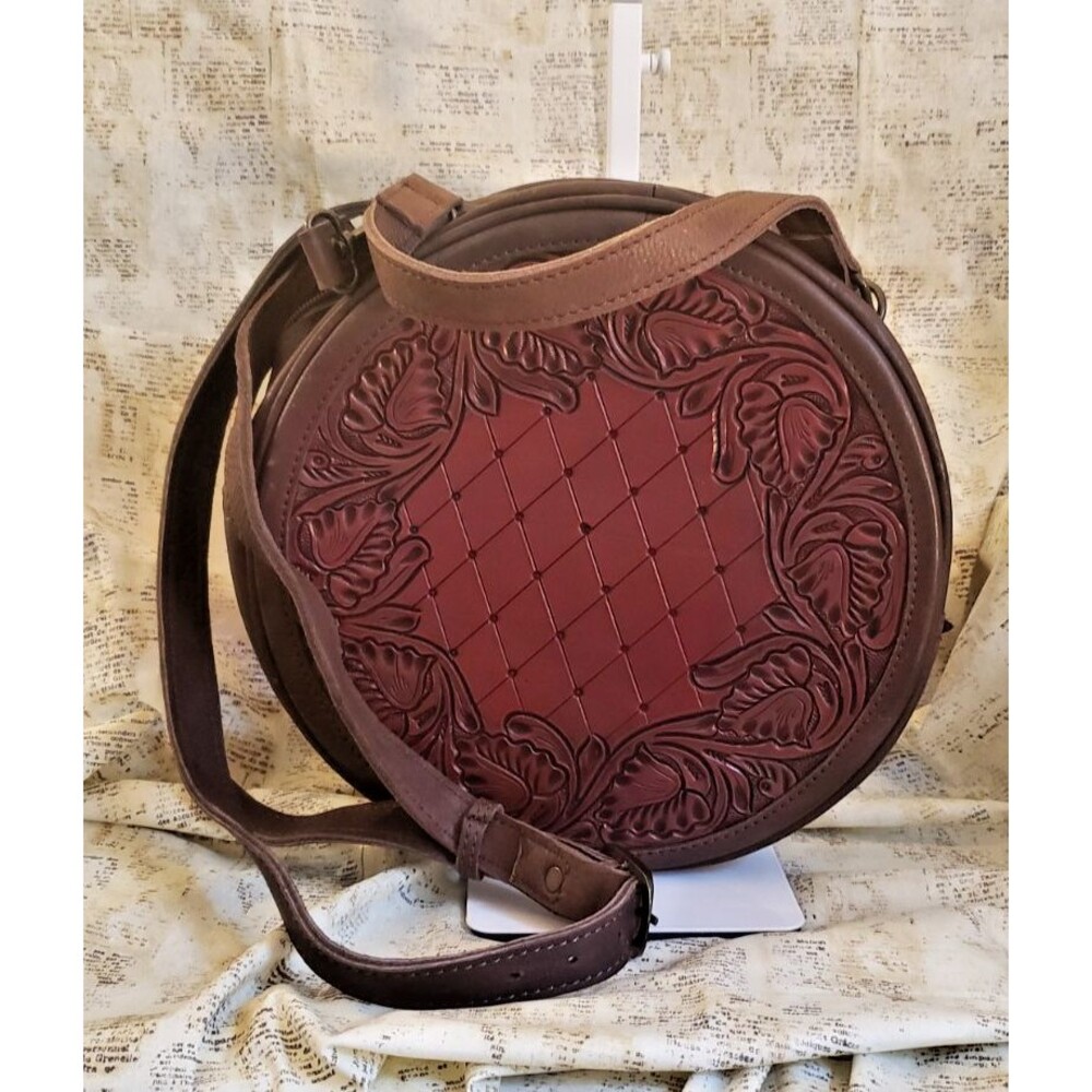 Preowned - Excellent - American Darling Leather Tooled Canteen Shaped Bag